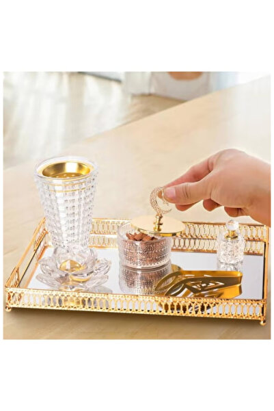 package home مجموعة مبخرة فاخرة مع صينية مرآة كريستالية وإكسسوارات زخرفية - ت...