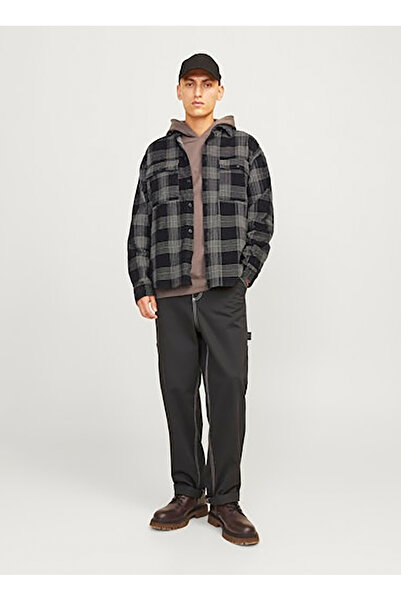Jack & Jones Relaxed Siyah Erkek Gömlek 12261112_JCOTHEO CORDUROY CHECK OVE