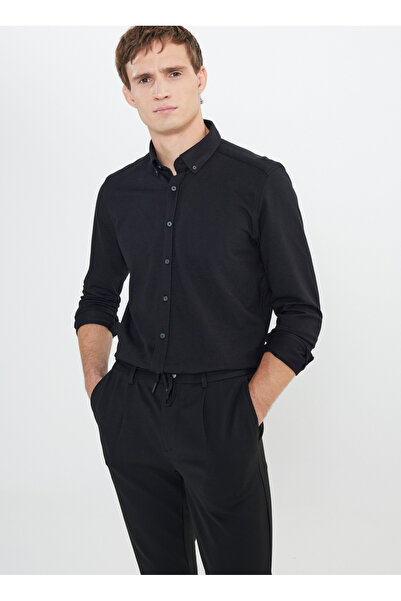 ALTINYILDIZ CLASSICS Altınyıldız Classics Slim Fit Düğmeli Yaka Siyah Erkek G...