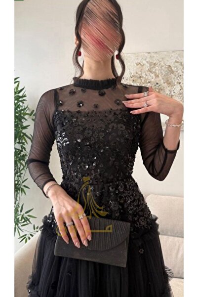 MEZON FASHION فستان سهرة فاخر بأكمام شفافة