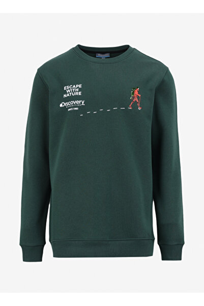 Discovery Expedition Koyu Yeşil Erkek Bisiklet Yaka Relaxed Fit Baskılı Sweat...