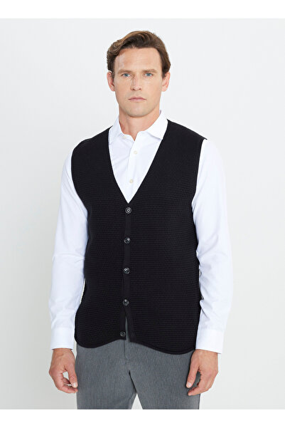 ALTINYILDIZ CLASSICS Altınyıldız Classics V Yaka Standart Siyah Erkek Kazak A...