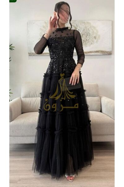 MEZON FASHION فستان سهرة فاخر بأكمام شفافة