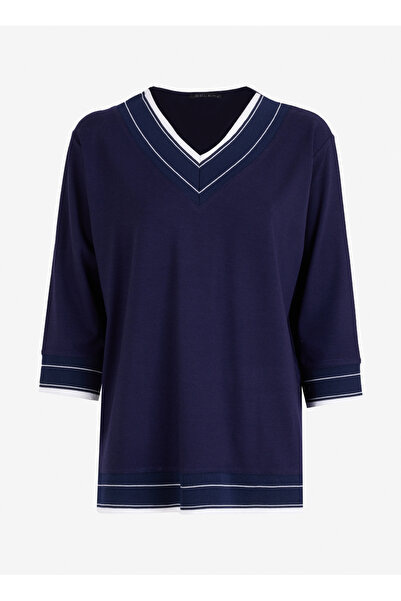 Selen V Yaka Düz Lacivert Kadın Bluz 24KSL8931-BB