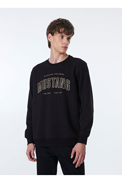 Mustang Bisiklet Yaka Siyah Erkek Sweatshırt M4WM-SWT-1981