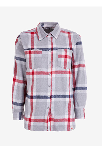 Lee Cooper Regular Fit Classic Collar Plaid Gray - Navy Blue Women's Shirt 251 Lcf 241001 Nature Gray-Navy