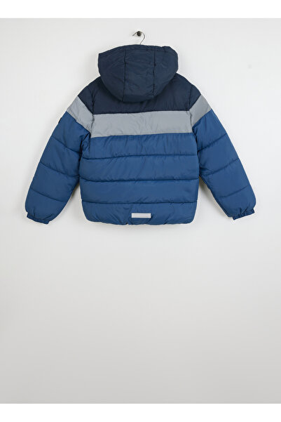 name ıt Koyu Lacivert Erkek Fermuarlı Yaka Normal Kalıp Diyagonal Puffer Mont 13231327
