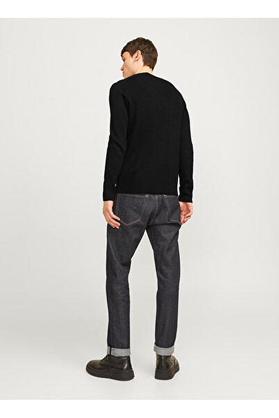 Jack & Jones Stand Collar Fitted Black Men's Sweater 12257771 _Jjeperfect Knit Crew Neck