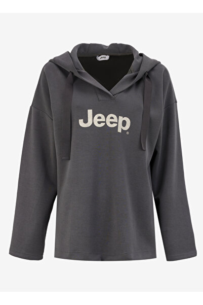 Jeep Haki Kadın Kapüşonlu Oversize Baskılı Sweatshirt C4WL-SWT4420