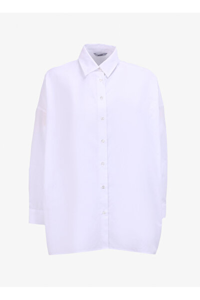 Mustang Oversize Gömlek Yaka Çizgili Beyaz Kadın Gömlek M4WL-GML-1185