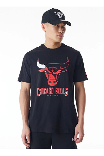 NEW ERA Siyah Erkek Bisiklet Yaka Normal Kalıp Baskılı T-Shirt 60578584-NBA L...