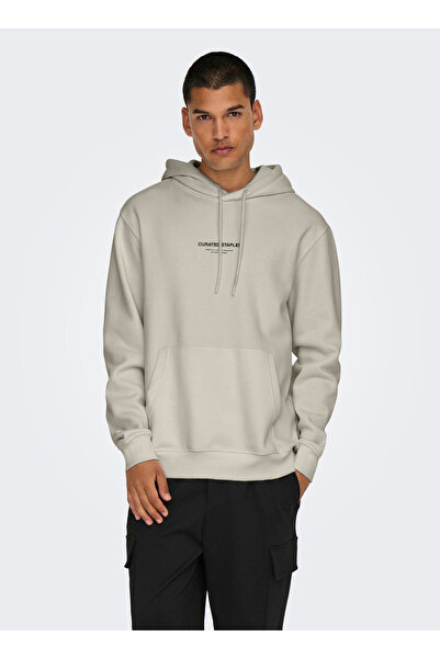 Only & Sons Hooded Collar Ecru Men's Sweatshirt Onscurated Reg Hoodie Sweat Noos