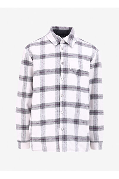 Mustang Gri - Beyaz Erkek Normal Kalıp Ekose Gömlek Ceket M4WM-GML-1467