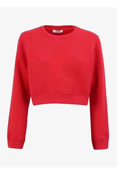 People By Fabrika Bisiklet Yaka Düz Kırmızı Kadın Sweatshırt PBF4WL-SWT5635