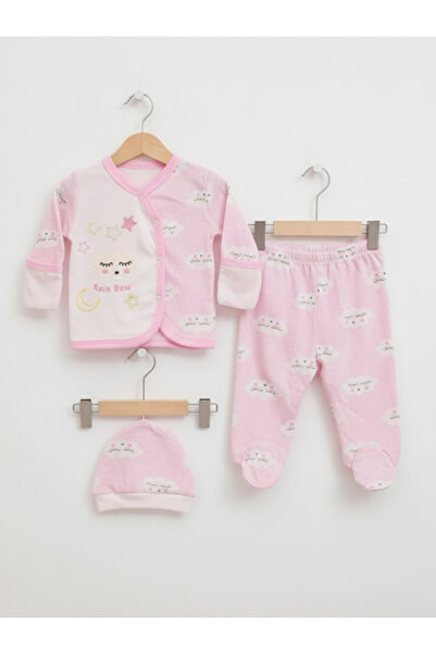 Lindakids Bulut Desenli 3 ' Lü Yenidoğan Pembe Bebek Takım
