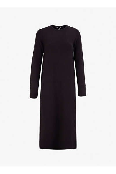 Mustang Bisiklet Yaka Düz Siyah Uzun Kadın Elbise M4WL-ELB-1152