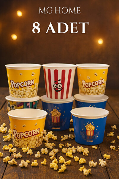 MG HOME 8 Adet Mısır Kovası Cips Kovası Popcorn Kasesi 2200 ML Plastik Kırılm...