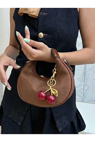 Çanta Trend Wanda Model Suede Tan Women's Hand and Shoulder Bag with Charm Gift