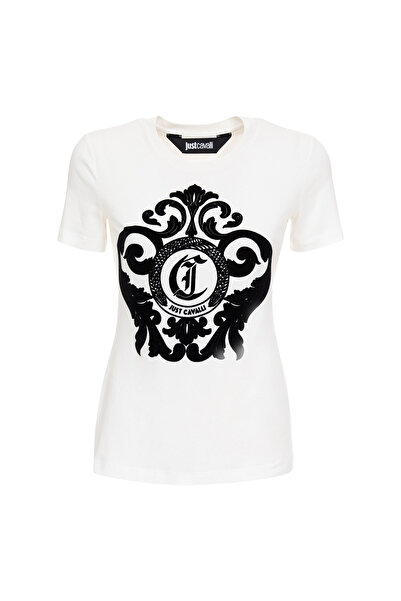 Just Cavalli Baskılı Beyaz Kadın T-Shirt 77PAHE13