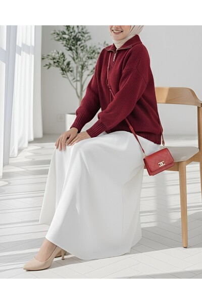 Modamorfo Half-Thigh Zippered Knit Cardigan - Burgundy