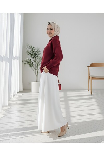 Modamorfo Half-Thigh Zippered Knit Cardigan - Burgundy