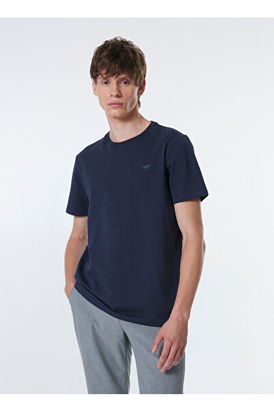 Mustang Bisiklet Yaka Baskılı Lacivert Erkek T-Shirt M4WM-TST-1987