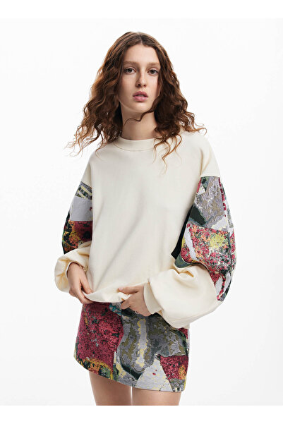 Desigual Yuvarlak Yaka Baskılı Beyaz Kadın Sweatshırt 24WWSK26