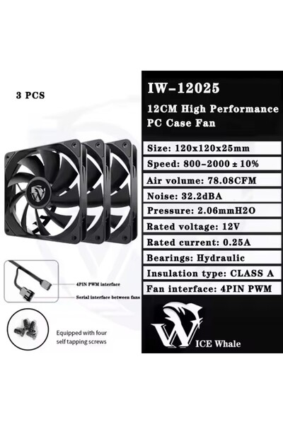 Choice لون ثابت آخر IW-12025 3 قطع ICE Whale IW-12025 مروحة تبريد 120 مم 4 دبابيس PWM للتحكم في درجة الحرارة 20