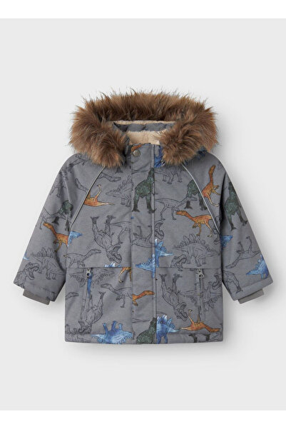 name ıt Desenli Gri Erkek Çocuk Mont 13230589