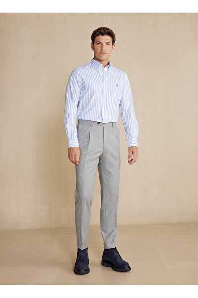 BROOKS BROTHERS Normal Bel Duble Paça Standart Gri Erkek Pantolon BBFW24MPT006