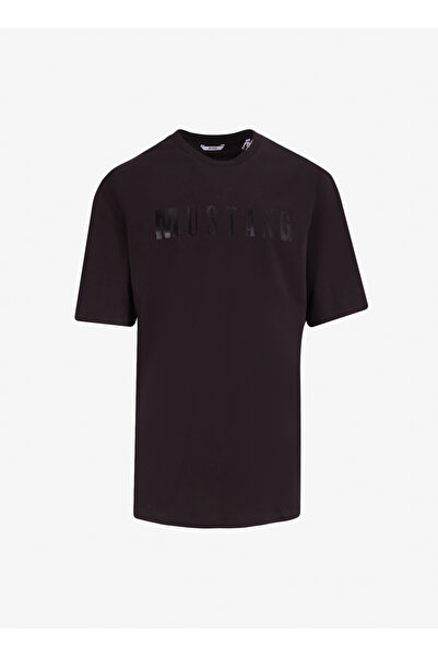 Mustang Bisiklet Yaka Baskılı Siyah Erkek T-Shirt M4WM-TST-1985