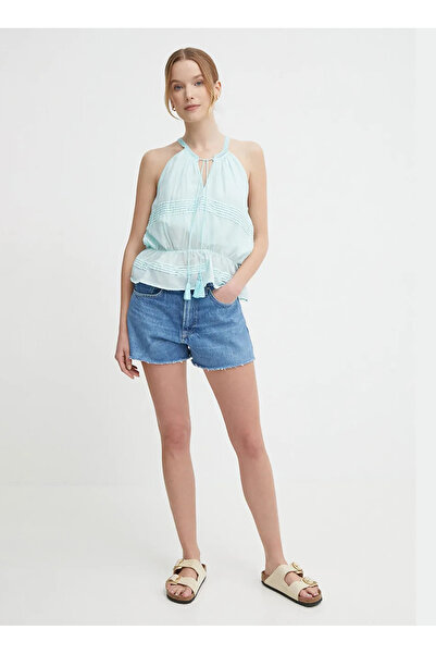 Pepe Jeans Yuvarlak Yaka Düz Açık Mavi Kadın Bluz PL304821