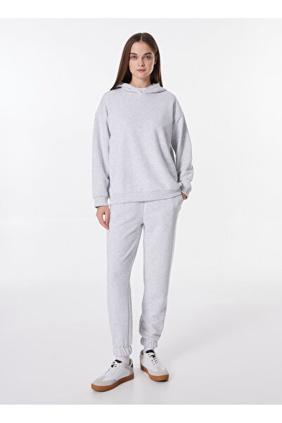 LİMON COMPANY Limon Kapüşon Yaka Düz Gri Melanj Kadın Sweatshırt ML4WL-SWT9010