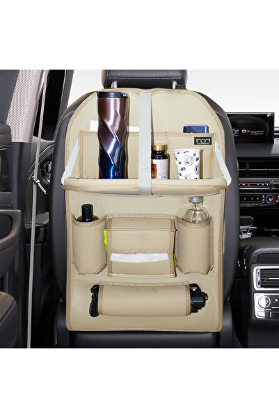 Bod منظم ظهر مقعد السيارة مع طاولة جلدية باللون البيج