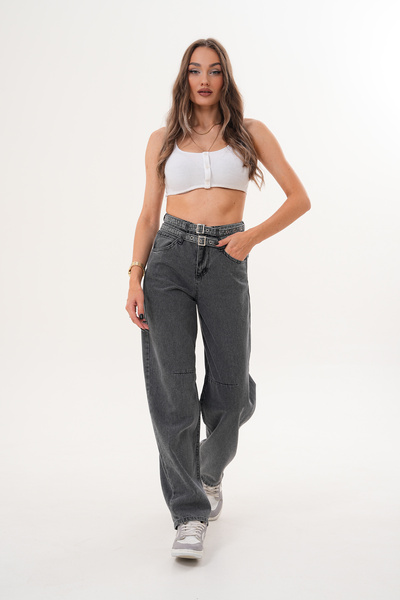 Semesia Double Belted Baggy Jeans