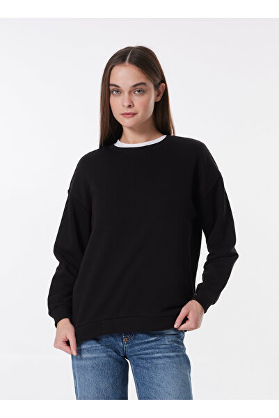 LİMON COMPANY Limon Bisiklet Yaka Düz Siyah Kadın Sweatshırt ML4WL-SWT9011