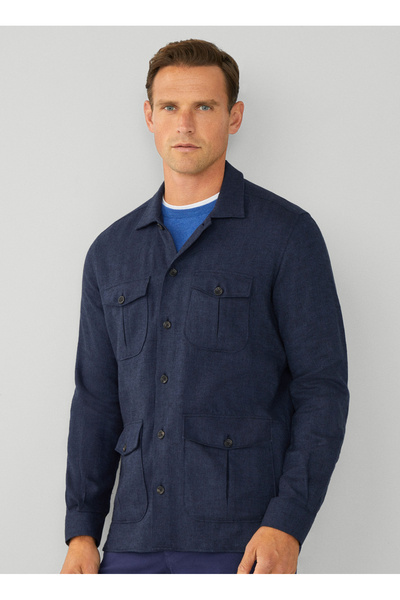 Hackett Lacivert Erkek Slim Fit Gömlek Ceket HM309834