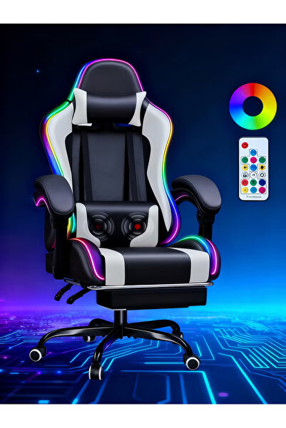 Domuik Gaming Chair, Video Game Chair with Footrest and Massage Lumbar Support, Ergonomic Computer C