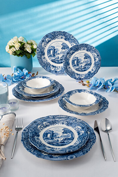 Fecra Vintage Blue 24 Parça Yemek Takımı