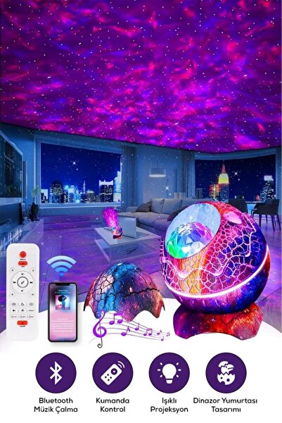 DEMPOWER Dinazor Yumurtası Tasarımlı Bluetooth Hoparlörlü Yıldız Projektör