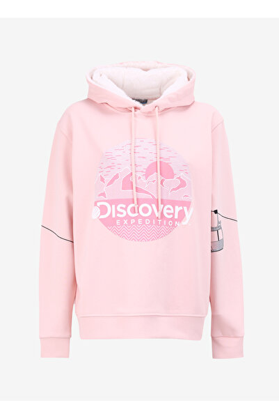Discovery Expedition Açık Pembe Kadın Kapüşon Yaka Relaxed Fit Baskılı Sweatshirt D4WL-SWT3001