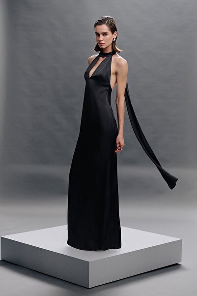 VATKALI Maxi Satin Dress with Shawl Detail - Exclusive Collection