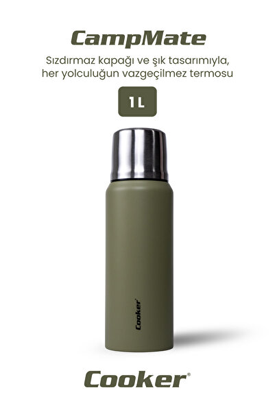 Cooker 1 Litre Çift Katlı Çelik Termos-24 Saat Sıcak, 48 Saat Soğuk,(Kamp, Pi...