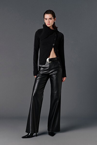 VATKALI Siyah deri palazzo pantolon