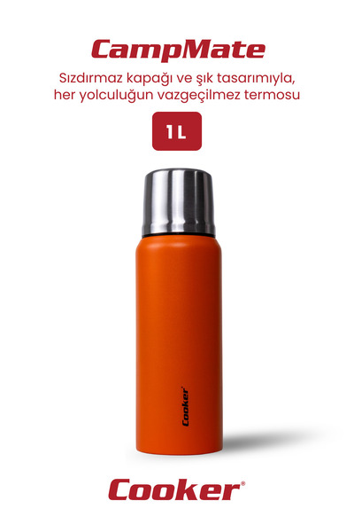 Cooker 1 Litre Çift Katlı Çelik Termos-24 Saat Sıcak, 48 Saat Soğuk,(Kamp, Piknik, Ofis, Seyahat)