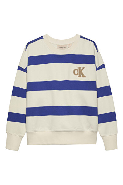 Calvin Klein Çizgili Erkek Çocuk Mavi Sweatshırt IB0IB022060A5