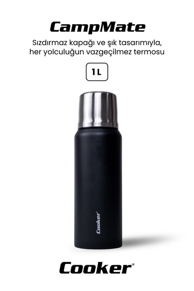 Cooker 1 Litre Çift Katlı Çelik Termos-24 Saat Sıcak, 48 Saat Soğuk,(Kamp, Piknik, Ofis, Seyahat)