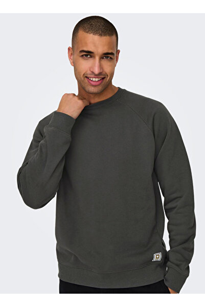 Only & Sons Plain Collar Anthracite Men's Sweatshirt Onsmichi Life Reg Crew Neck Sweat