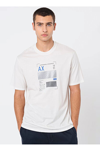 Armani Exchange Bisiklet Yaka Baskılı Ekru Erkek T-Shirt 6DZTJS ZJA5Z 1116