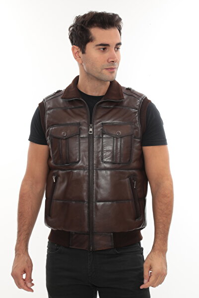 db deriburada original سترة تريكو من الجلد الطبيعي باللون البني للرجال